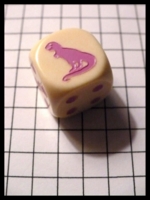 Dice : Dice - 6D - Single Ivory Colored With Lavender Pips and Dinosaur Face